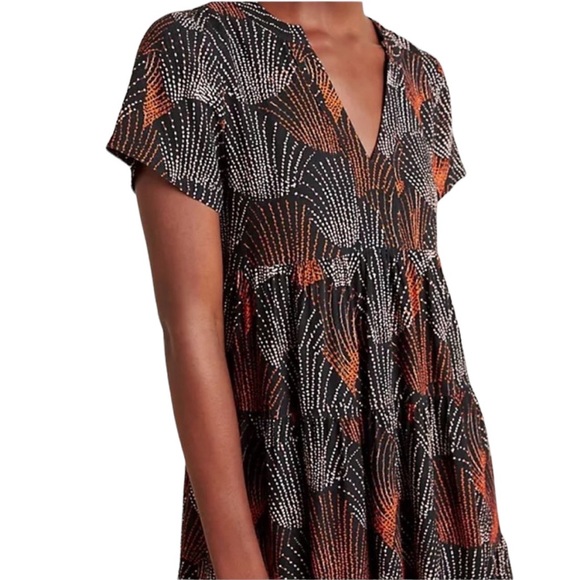 Anthropologie Maeve Tania Black Printed Tiered Rayon Tunic Dress - M - Picture 3 of 15